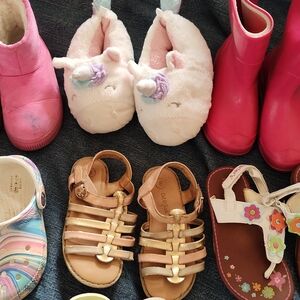 Lot Of 7 Pairs Of Girls Shoes, Sandles, Slippers, Boots, Crocs